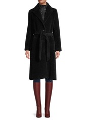 Cinzia Rocca Fuzzy Texture Virgin Wool-Blend Belted Wrap Coat