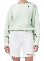 Citizens of Humanity Distressed Cotton Sweatshirt in Pale Jade at Nordstrom
