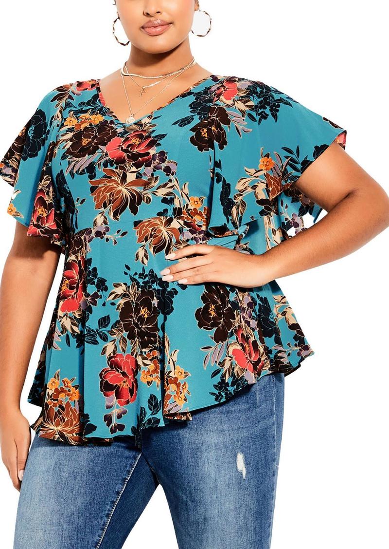 City Chic Adrianna Womens Floral Print Textured Blouse