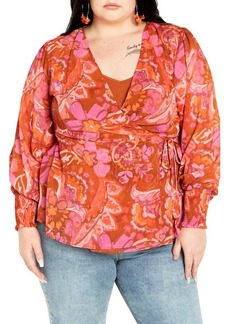 City Chic Alexis Paisley Long Sleeve Wrap Top