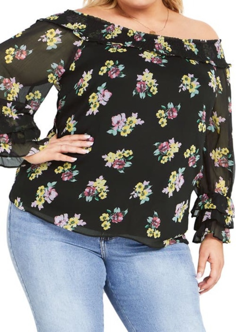 City Chic Anais Floral Off the Shoulder Long Sleeve Top