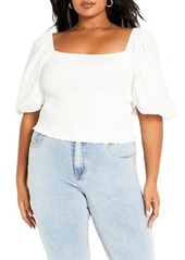 City Chic Arielle Smocked Puff Sleeve Cotton Top