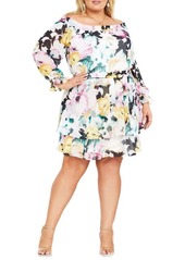 City Chic Athena Floral Off the Shoulder Long Sleeve Belted Minidress