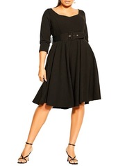 City Chic Belted Fit & Flare Dress
