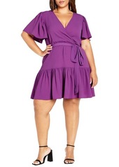 City Chic Catherine Tiered Flutter Sleeve Faux Wrap Dress