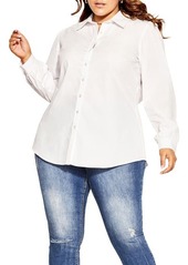City Chic Clean Look Long Sleeve Cotton Button-Up Shirt
