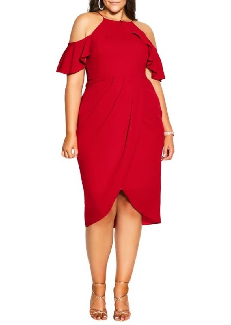 City Chic Cold Shoulder Ruffle Layered Dress