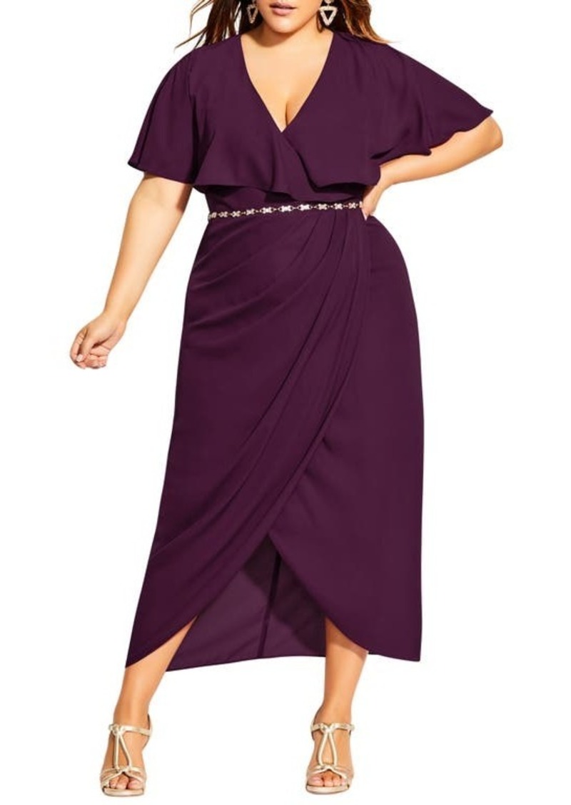 City Chic Enchant Cape Sleeve Belted Maxi Dress