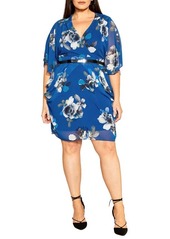 City Chic Floral Print Belted Faux Wrap Dress
