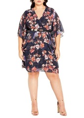 City Chic Floral Print Belted Faux Wrap Dress