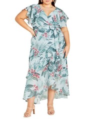 City Chic Floral Print Faux Wrap Dress