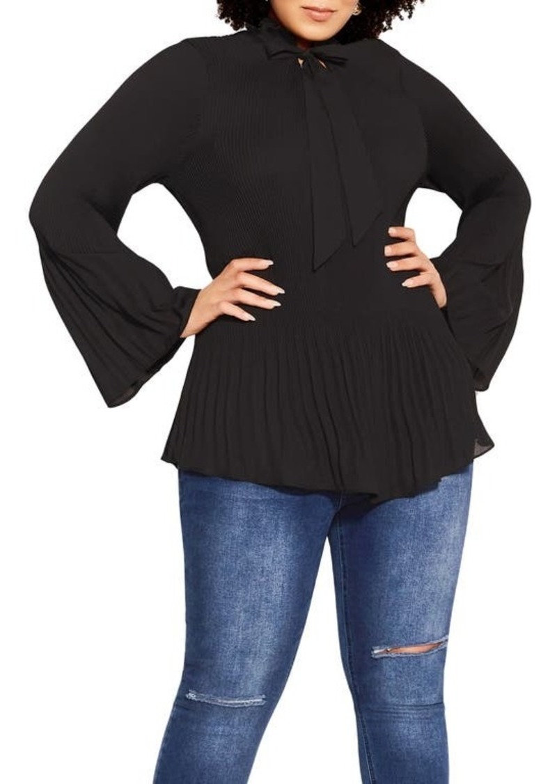 City Chic Forbidden Pleated Bell Sleeve Blouse