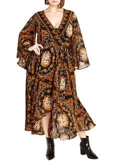 City Chic Freya Placement Belted Long Sleeve Maxi Wrap Dress