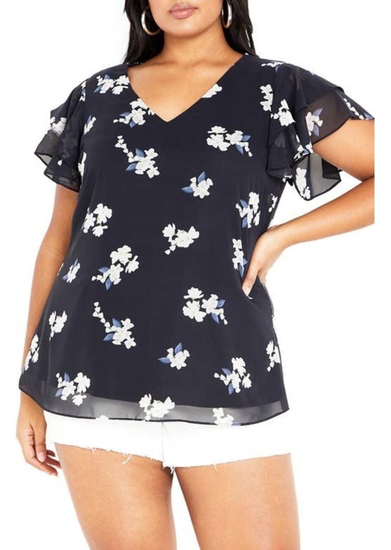 City Chic Gallant Floral Flutter Sleeve Top