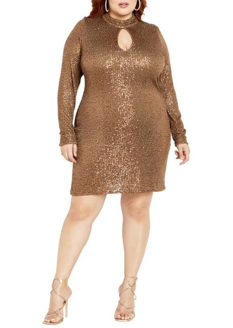 City Chic Glowing Sequin Long Sleeve Sweater Dress
