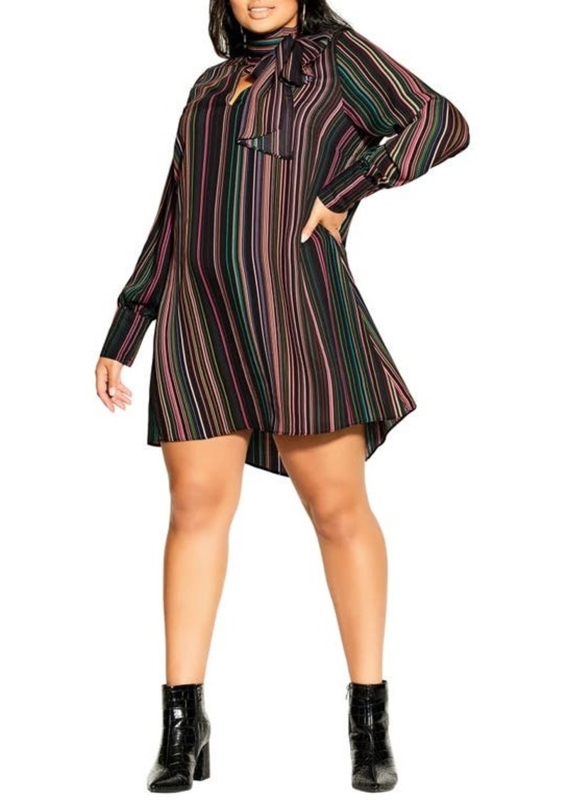 City Chic Illusion Long Sleeve Stripe Shift Dress
