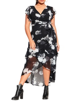 City Chic Jacqui Floral Faux Wrap Maxi Dress in Black Camelia Fl at Nordstrom Rack