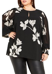 City Chic Katalina Floral Pleated Sleeve Top