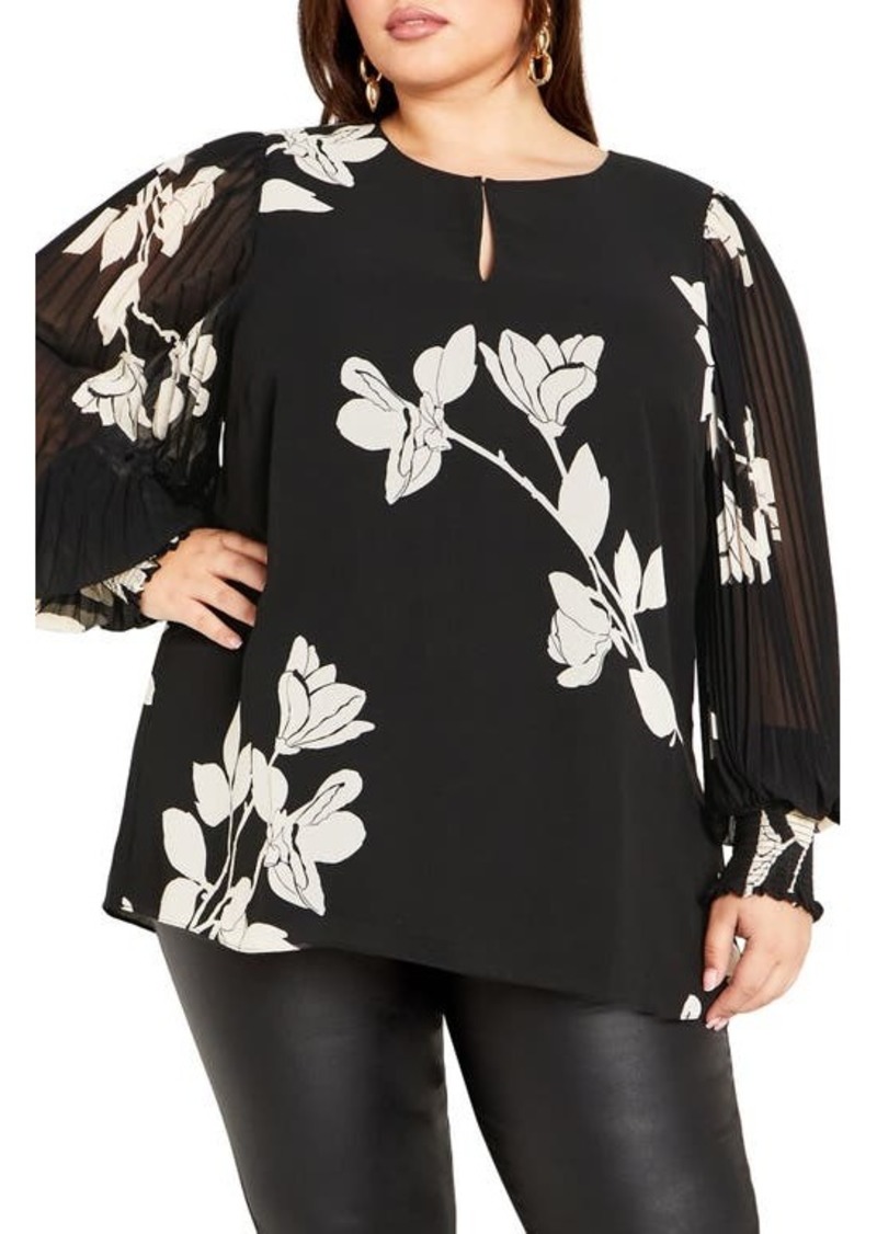 City Chic Katalina Floral Pleated Sleeve Top