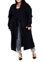 City Chic Kelsey Belted Cable Stitch Longline Cardigan