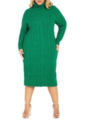 City Chic Kenzi Cable Knit Turtleneck Sweater Dress