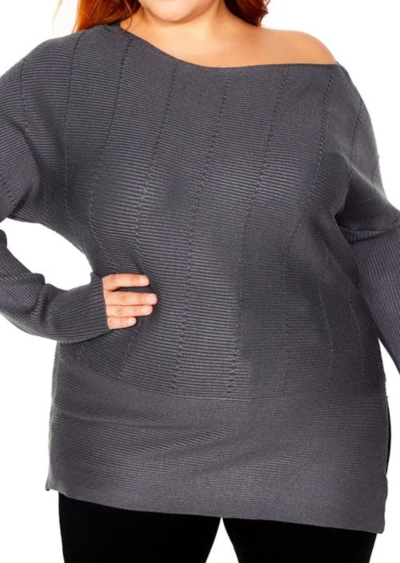 City Chic Lean In One-Shoulder Rib Sweater