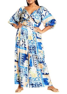 City Chic Marseille Print Wide Leg Jumpsuit at Nordstrom