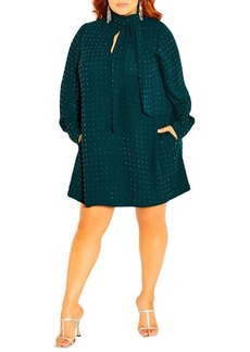 City Chic Nailhead Studded Long Sleeve Tunic Dress