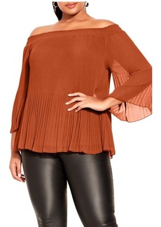 City Chic Pleated Off the Shoulder Blouse