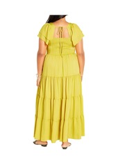 City Chic Women's Ariella Flutter Sleeves Tier Maxi Dress - Lush lime