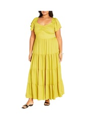 City Chic Women's Ariella Flutter Sleeves Tier Maxi Dress - Lush lime