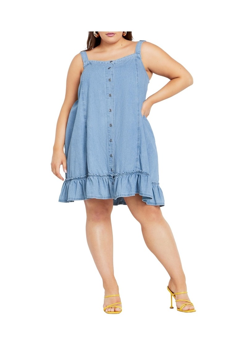 City Chic Plus Size Denim Mini Dress - Light denim