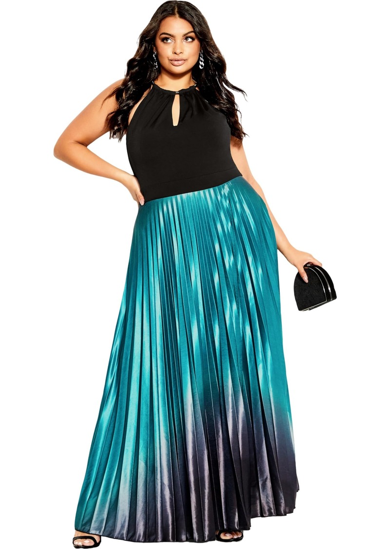 City Chic Plus Size Dress Pleated Ombre Maxi Dress