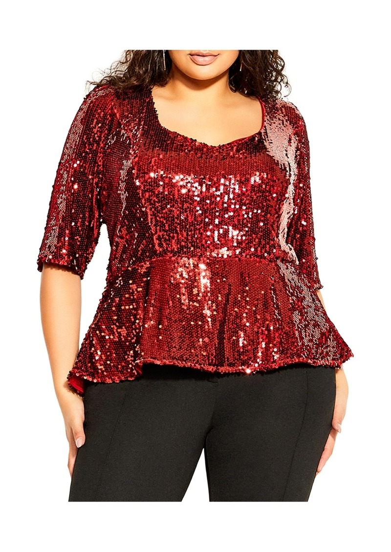 City Chic Women's Sequin Puff Top - Red