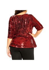 City Chic Women's Sequin Puff Top - Red