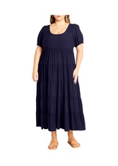 City Chic Plus Size Mila Plain Dress - Navy