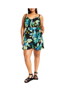 City Chic Plus Size Oasis Print Romper - Tropical oasis