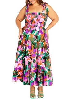 City Chic Sicilia Floral Smocked Tiered Maxi Sundress