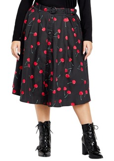 City Chic Siena Belted High Waist Button Front Midi Skirt