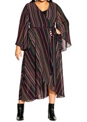 City Chic Stripe Long Sleeve Wrap Dress in Illusion at Nordstrom
