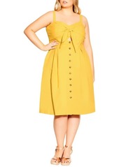 City Chic Sweetly Tied Button Fit & Flare Dress in Sunshine at Nordstrom