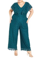 City Chic Sylvia Ruffle & Lace Wide Leg Jumpsuit