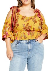 City Chic Venice Floral Print Smocked Waist Crop Top