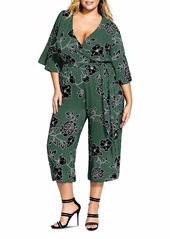 City Chic Women's Apparel Women's Plus-Size 3/4 Sleeved Cropped Floral Printed Jumpsuit Pants  L