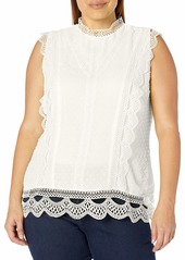 City Chic Women's Apparel Women's Plus Size Relaxed top with Dobby spot lace Overlay  XS