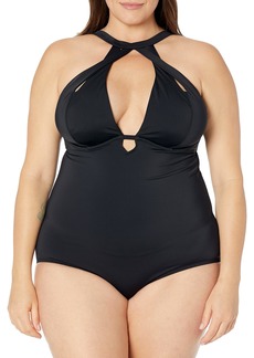City Chic Women's Apparel Women's Plus-Size Underwired one-Piece with Keyhole and Strap Detail Swimwear  M