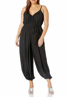 City Chic Women's Apparel Women's Plus Size V-Necked Jumpsuit with Cuffed Ankle and tie Waist Detail