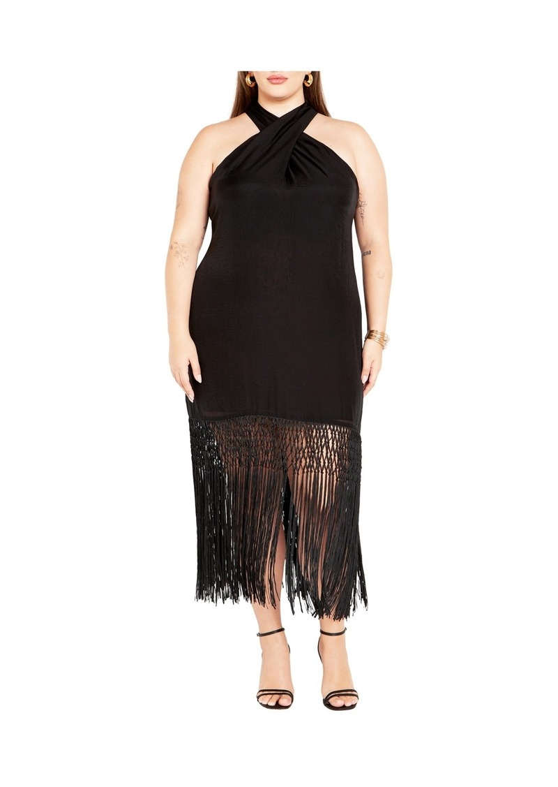 City Chic Women's Calypso Fringe Dress - Black