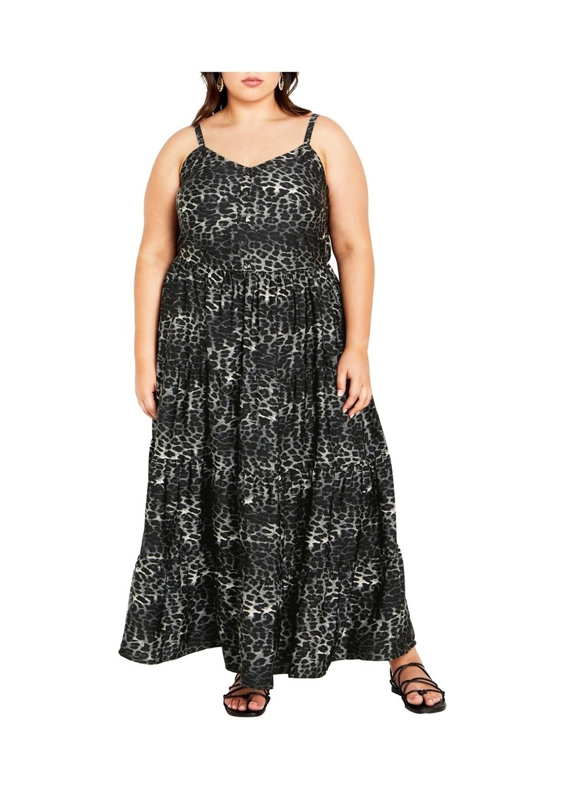 City Chic Plus Size Aylin Tier Animal Print Maxi Dress - Blk leopard