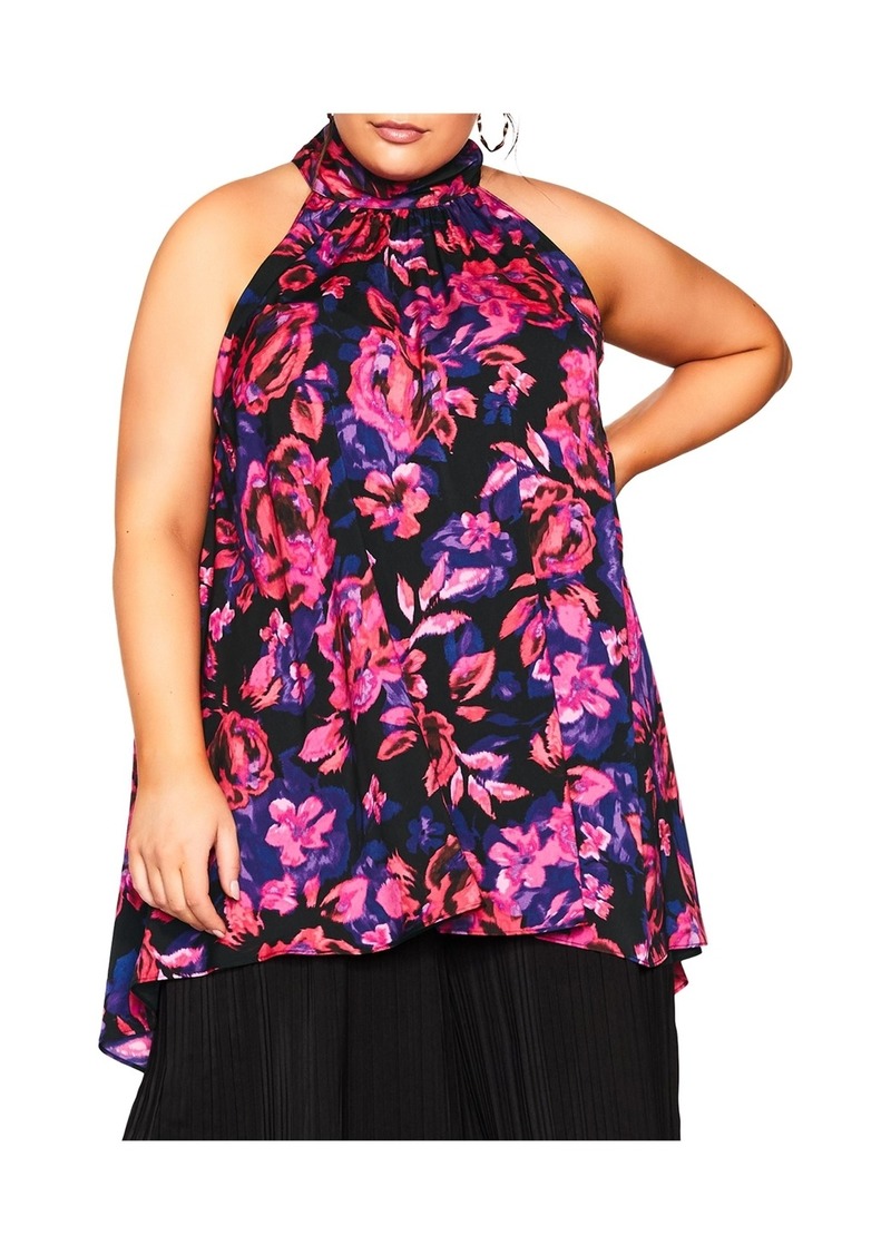 City Chic Plus Size Hi Lo Shine Print Tunic - Purple